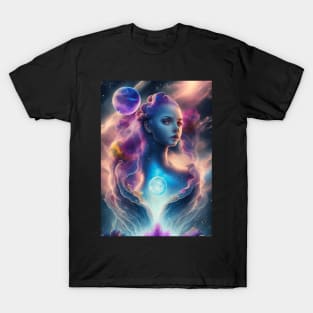 Mystical Nebula Planets Clouds Girl T-Shirt